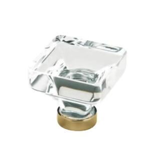 Emtek 86404US3 Crystal & Porcelain Lido 1 5/8" Square Clear Crystal Cabinet Knob in Polished Brass