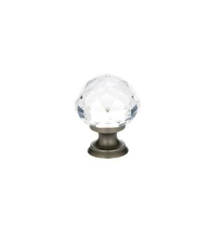 Emtek 86003US15A Crystal & Porcelain 1" Diamond Crystal Cabinet Knob with Brass Base in Pewter
