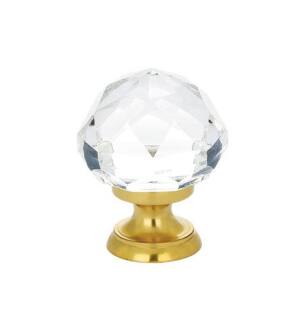 Emtek 86003US3NL Crystal & Porcelain 1" Diamond Crystal Cabinet Knob with Brass Base in Unlacquered Brass