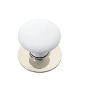 Emtek 86034US14 Porcelain 1 3/4" Ice White Cabinet Knob with Brass Base in Polished Nickel