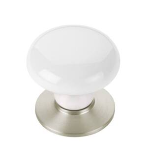 Emtek 86034US15 Porcelain 1 3/4" Ice White Cabinet Knob with Brass Base in Satin Nickel