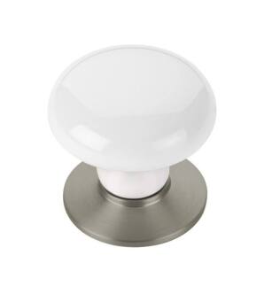 Emtek 86034US15A Porcelain 1 3/4" Ice White Cabinet Knob with Brass Base in Pewter