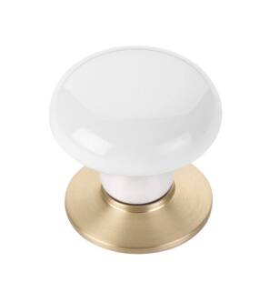 Emtek 86034US4 Porcelain 1 3/4" Ice White Cabinet Knob with Brass Base in Satin Brass