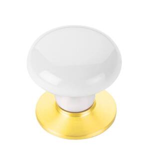 Emtek 86034US3 Porcelain 1 3/4" Ice White Cabinet Knob with Brass Base in Polished Brass