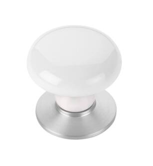Emtek 86001US26 Porcelain 1 3/8" Ice White Cabinet Knob with Brass Base in Polished Chrome