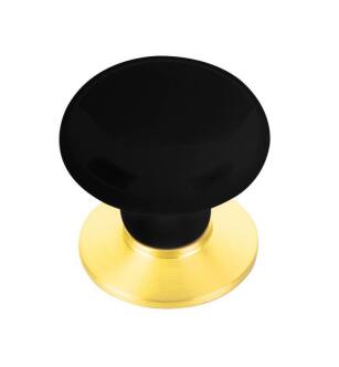 Emtek 86033US3 Porcelain 1 3/4" Ebony Cabinet Knob with Brass Base in Polished Brass