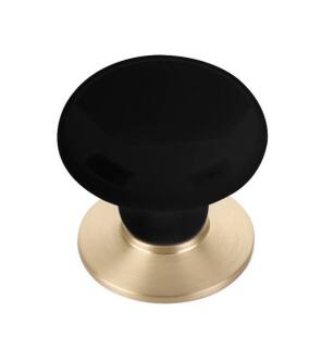 Emtek 86009US4 Porcelain 1 3/8" Ebony Cabinet Knob with Brass Base in Satin Brass