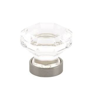 Emtek 86011US15A Crystal & Porcelain Old Town 1 1/4" Clear Crystal Cabinet Knob with Brass Base in Pewter