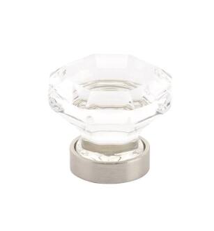 Emtek 86010US15 Crystal & Porcelain Old Town 1" Clear Crystal Cabinet Knob with Brass Base in Satin Nickel