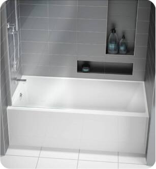 Fleurco BZMO6032R-18 Opus Motif 60" Acrylic Alcove Rectangular Bathtub with Skirt and Left Drain Placement in White