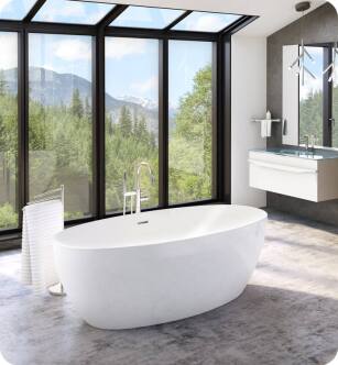 Fleurco BVO6732-18 Aria Voce 67 Acrylic High Gloss Bathtub with Drain and Overflow