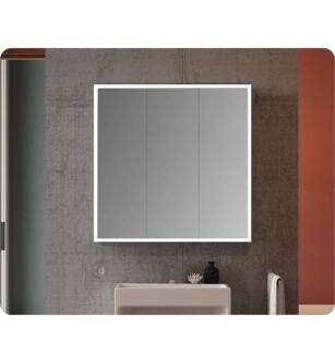 Fleurco MCHT4836-14 Luna 36 3/8" Wall Mount/Recessed Halo Tri-View LED Three Panel Medicine Cabinet in Sandblasted Aluminum