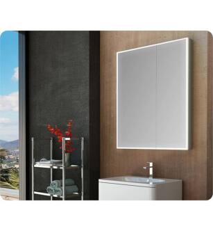 Fleurco MCHB3030-14 Luna 30 3/8" Wall Mount/Recessed Halo Bi-View LED Double Panel Medicine Cabinet in Sandblasted Aluminum