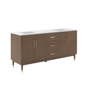 Fresca FCB4472MBIR-U Sawyer 72" Freestanding Bathroom Cabinet with Top And Sinks in Mocha Birch