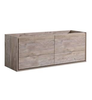 Fresca FCB9260RNW-D Catania 60" Rustic Natural Wood Wall Hung Double Sink Modern Bathroom Cabinet