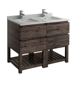 Fresca FCB31-2424ACA-FS Formosa 48" Floor Standing Open Bottom Double Sink Modern Bathroom Cabinet in Acacia