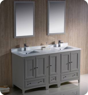 Fresca FVN20-241224GR Oxford 60" Gray Traditional Double Sink Bathroom Vanity with Side Cabinet