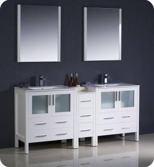 Fresca FVN62-301230WH-UNS Torino 72" Double Sink Modern Bathroom Vanity with Side Cabinet and Integrated Sinks in White