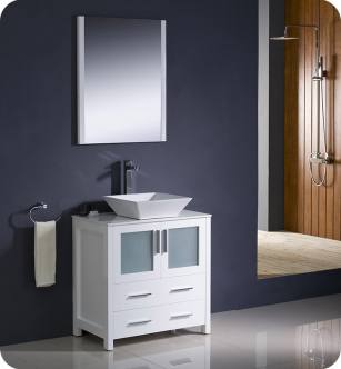 Fresca FVN6230WH-VSL Torino 30" Modern Bathroom Vanity with Vessel Sink in White