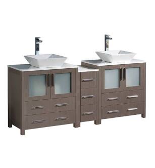 Fresca FCB62-301230GO-CWH-V Torino 72" Gray Oak Modern Double Sink Bathroom Cabinets with Tops & Vessel Sinks
