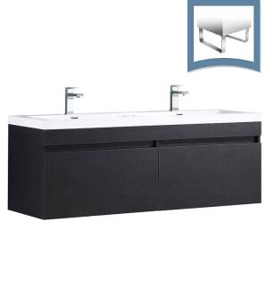 Fresca FCB8040BW-I Largo 57" Black Modern Double Sink Bathroom Cabinet with Integrated Sinks