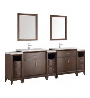 Fresca FVN21-96AC Cambridge 96" Antique Coffee Double Sink Traditional Bathroom Vanity with Mirror