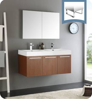 Fresca FVN8092TK-D Vista 48" Teak Wall Hung Double Sink Modern Bathroom Vanity with Medicine Cabinet