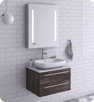 Fresca FVN6124ACA-VSL Lucera 24" Acacia Wall Hung Vessel Sink Modern Bathroom Vanity with Medicine Cabinet