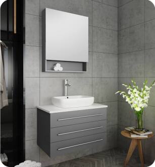 Fresca FVN6183GR-VSL Modello 32" Gray Wall Hung Modern Bathroom Vanity with Medicine Cabinet