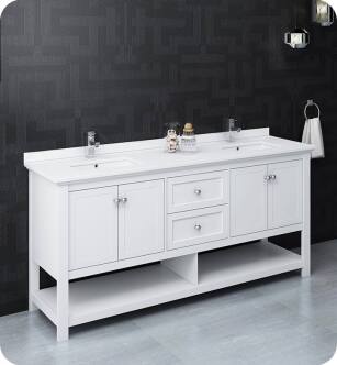 Fresca FCB2372WH-D-U Manchester 72" White Traditional Double Sink Bathroom Cabinet with Top & Sinks
