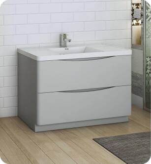 Fresca FCB9148GRG-I Tuscany 48" Glossy Gray Free Standing Modern Bathroom Cabinet with Integrated Sink