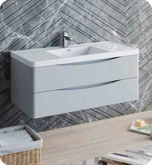 Fresca FCB9048GRG-I Tuscany 48" Glossy Gray Wall Hung Modern Bathroom Cabinet with Integrated Sink