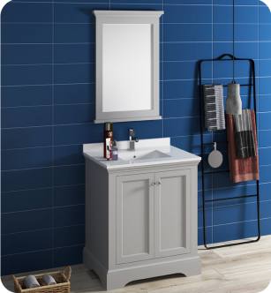 Fresca FVN2430GRV Windsor 30" Gray Textured Traditional Bathroom Vanity with Mirror