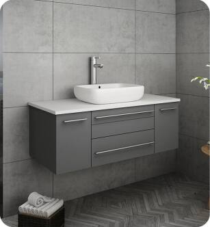 Fresca FCB6142GR-VSL-CWH-V Lucera 42" Gray Wall Hung Modern Bathroom Cabinet with Top & Vessel Sink