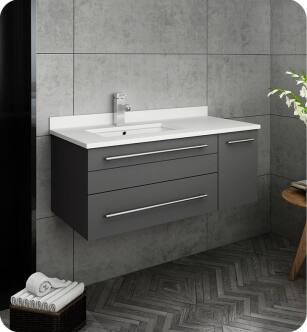 Fresca FCB6136GR-UNS-L-CWH-U Lucera 36" Gray Wall Hung Modern Bathroom Cabinet with Top & Undermount Sink - Left Version