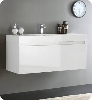 Fresca FCB8011WH-I Mezzo 48" Glossy White Modern Bathroom Vanity with Integrated Sink