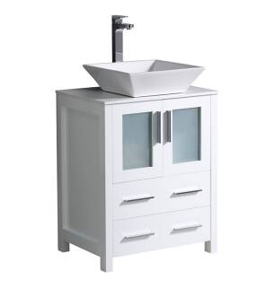 Fresca FCB6224WH-CWH-V Torino 24" White Modern Bathroom Cabinet with Top & Vessel Sink