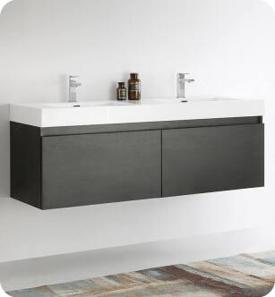 Fresca FCB8042BW-I Mezzo 59" Black Modern Bathroom Vanity with Integrated Double Sink