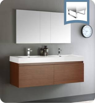 Fresca FVN8042TK Mezzo 59" Teak Wall Hung Double Sink Modern Bathroom Vanity with Medicine Cabinet