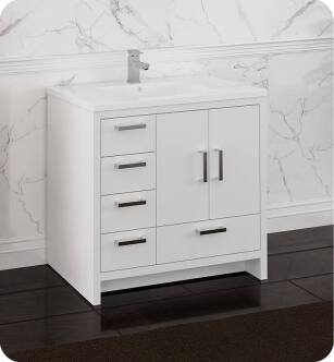 Fresca FCB9436WH-L-I Imperia 36" Glossy White Free Standing Modern Bathroom Cabinet with Integrated Sink - Left Version