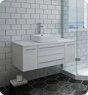 Fresca FCB6142WH-VSL-CWH-V Lucera 42" White Wall Hung Modern Bathroom Cabinet with Top & Vessel Sink