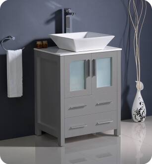 Fresca FCB6224GR-CWH-V Torino 24" Grey Modern Bathroom Cabinet with Top & Vessel Sink