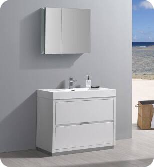 Fresca FVN8442WH Valencia 40" Glossy White Free Standing Modern Bathroom Vanity with Medicine Cabinet