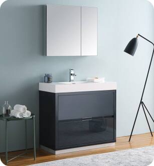 Fresca FVN8436GG Valencia 36" Dark Slate Gray Free Standing Modern Bathroom Vanity with Medicine Cabinet