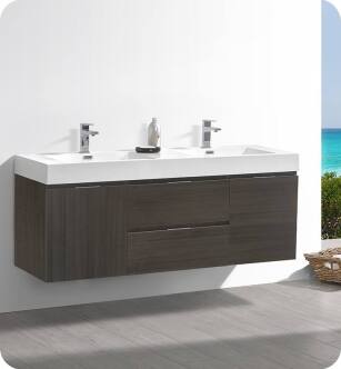Fresca FCB8360GO-D-I Valencia 60" Gray Oak Wall Hung Double Sink Modern Bathroom Vanity