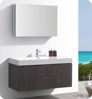 Fresca FVN8348GO Valencia 48" Gray Oak Wall Hung Modern Bathroom Vanity with Medicine Cabinet