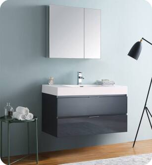 Fresca FVN8342GG Valencia 40" Dark Slate Gray Wall Hung Modern Bathroom Vanity with Medicine Cabinet