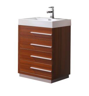 Fresca FCB8024TK-I Livello 24" Teak Modern Bathroom Cabinet with Integrated Sink