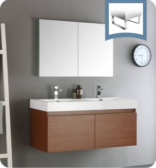 Fresca FVN8012TK Mezzo 48" Teak Wall Hung Double Sink Modern Bathroom Vanity with Medicine Cabinet