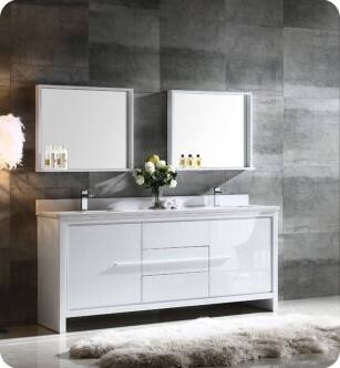 Fresca FVN8172WH Allier 72" Double Sink Modern Bathroom Vanity in White